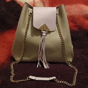 Macy's Cream and Gold Tassel Backpack